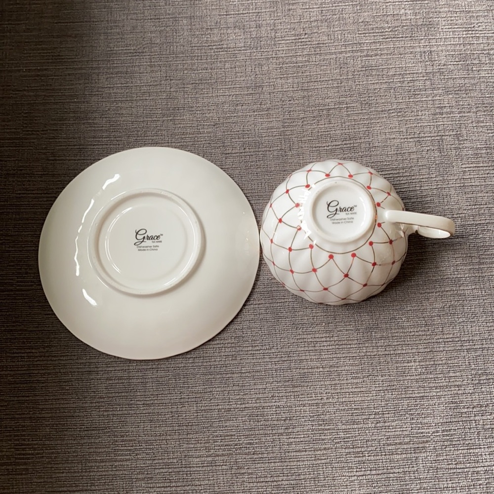 Grace Tea ware red polka dot/gold lines cup/saucer - Picture 5 of 8